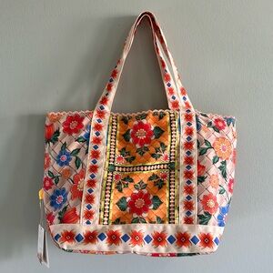 Agua Bendita Multicolor Floral Embroidered Tote - Pink, Orange, Red, Blue, Green